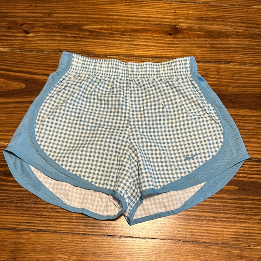 NWT Size XS Women’s Nike Dri-fit running shorts, blue gingham
